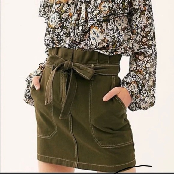 Free People Skirt Olive Green Size 10 Preowned - Picture 1 of 8